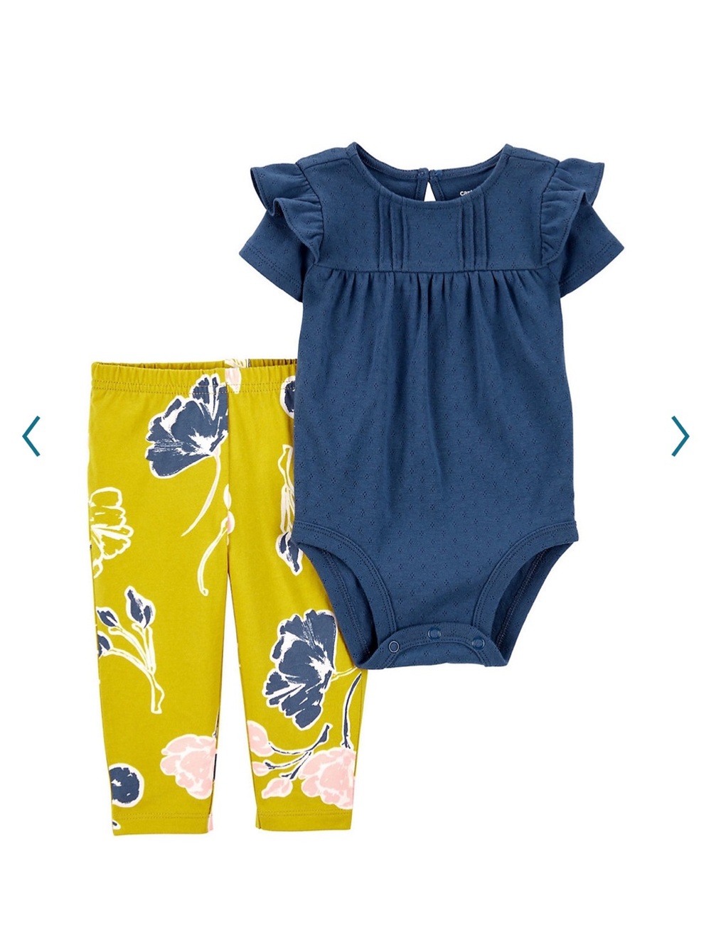 Carter's Navy Bodysuit with Mustard Floral Leggings 12 Mo GUC